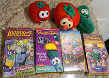 Veggietales VHS Lot of 4. 3 are New Sealed. And 3 Plush Tomato Cucumber