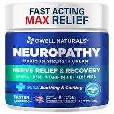 OWELL NATURALS Neuropathy Nerve Pain Relief Cream for Feet, Leg, Max Strenght