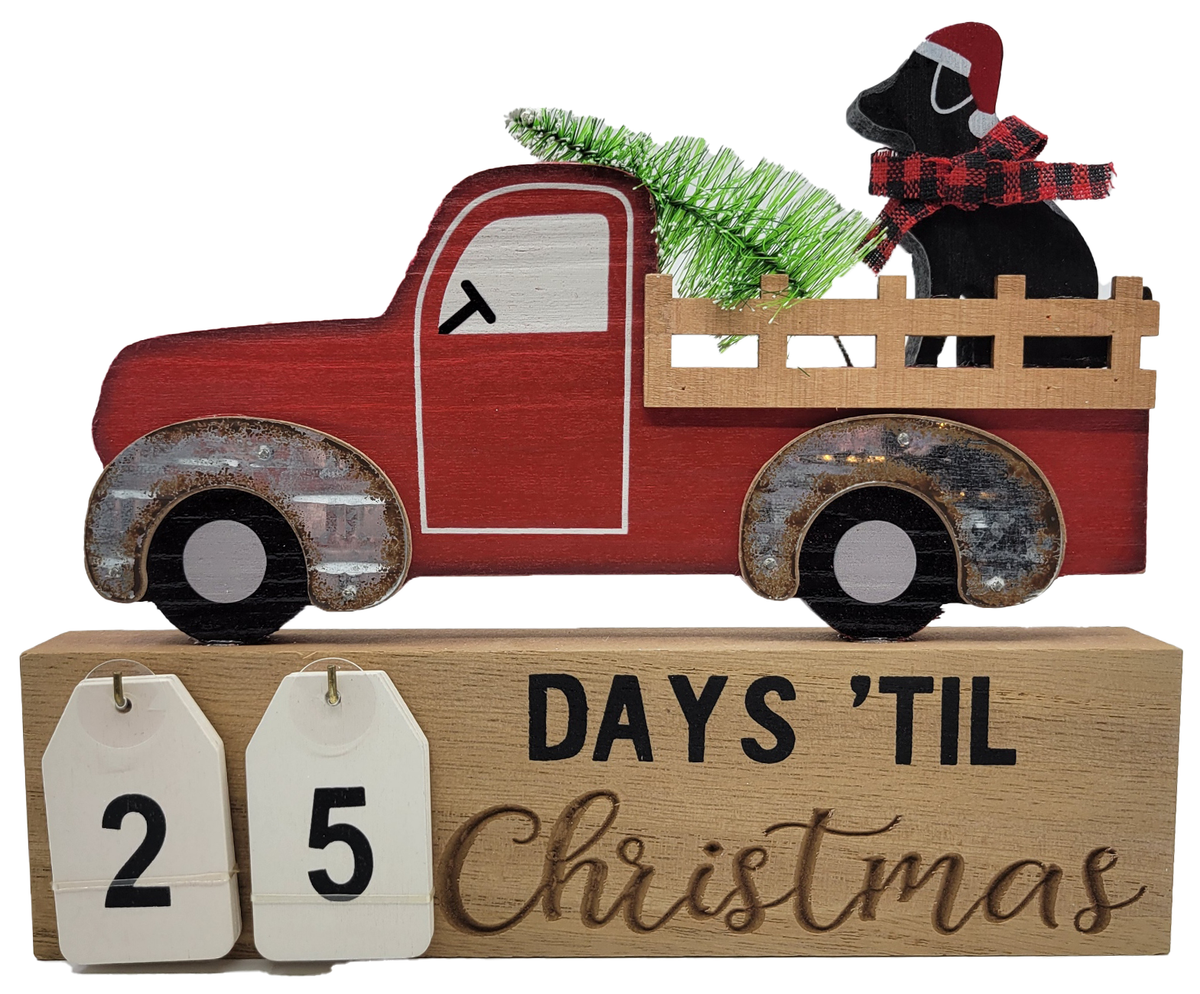 Hobby Lobby Wooden Advent Calendar Red Pickup Truck & Dog, Wood