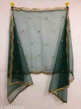 India Bollywood net dupatta mirror work fancy women Dupattas BOTTLE GREEN 