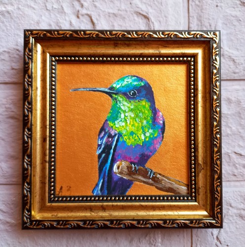 Pintura Colibrí Colibrí Original Arte Enmarcado Pintura Pájaro Pequeña Obra de Arte - Imagen 3 de 13