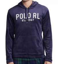 Polo Ralph Lauren Men's Velour Loungewear Long Sleeve Hoodie Navy NWT