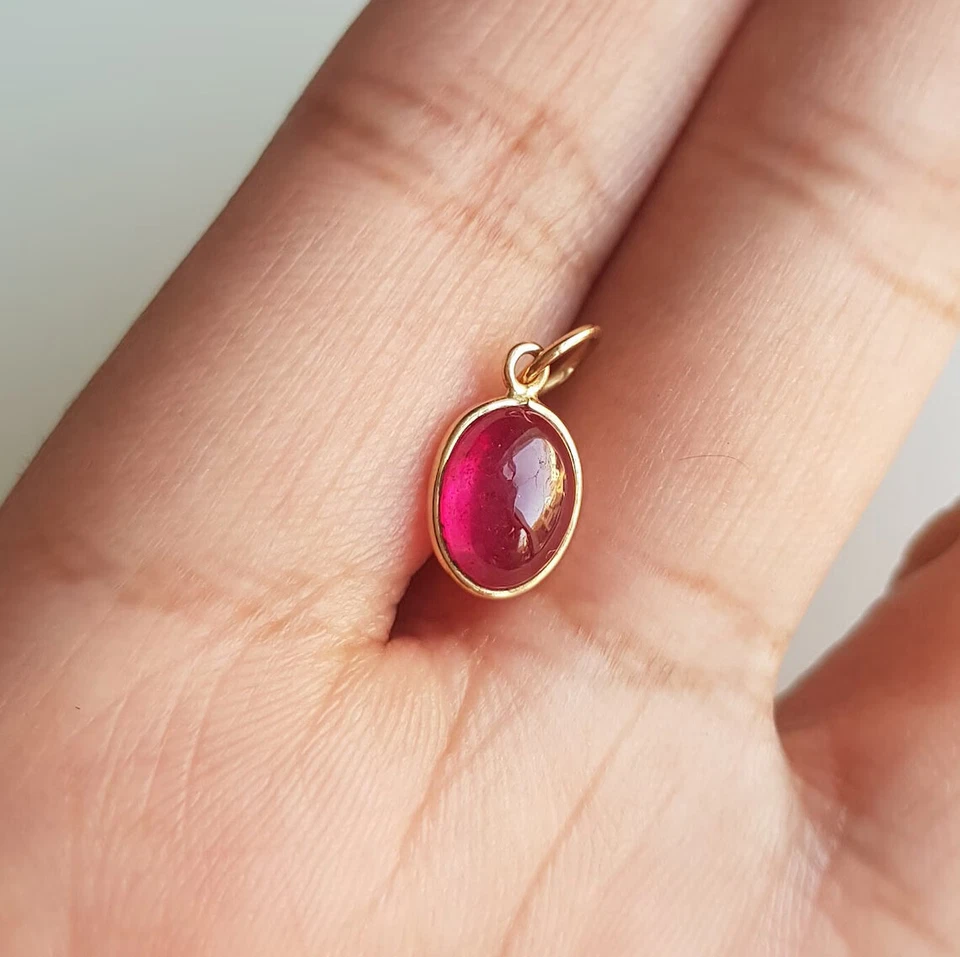 Ruby 18k solid gold charm Minimal handmade gold charm pendant/Anniversary charm - Image 2 of 4