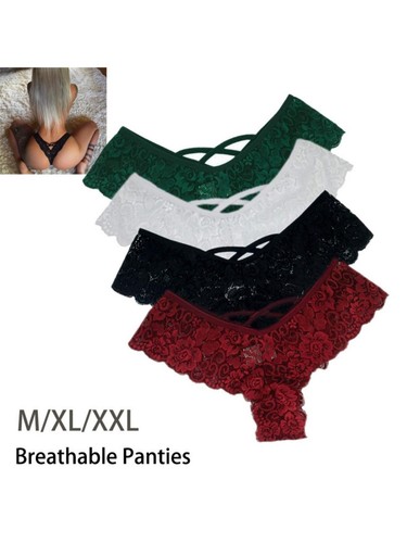 4 Pack Women Underwear Sexy Lace Lingerie Panties G-String Brief Thong Plus Size