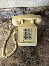 Vintage Beige Push Button Desk Phone Western Electric Bell System Working