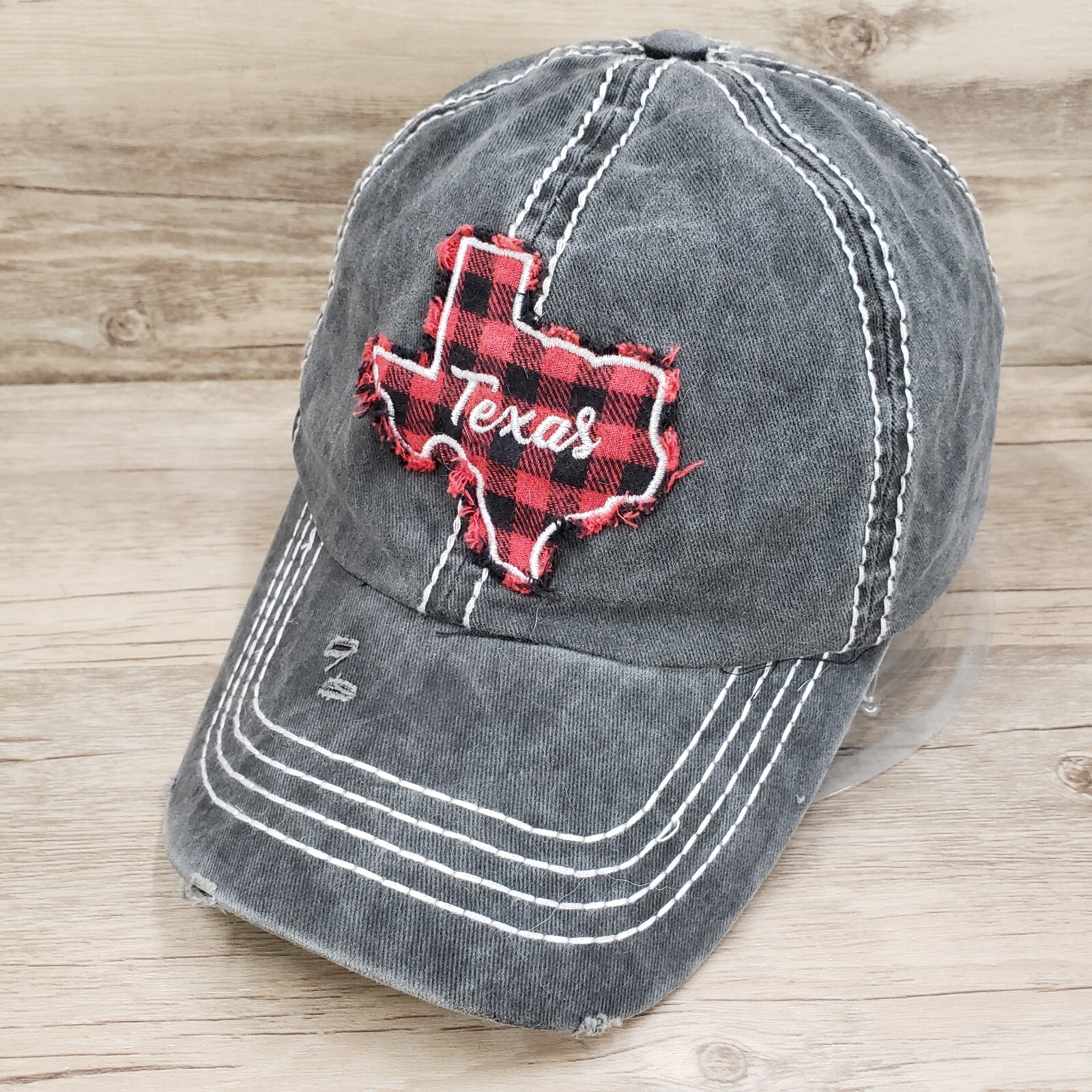 Buffalo Plaid Texas Patch Hat Cap Gray Distressed… - image 6