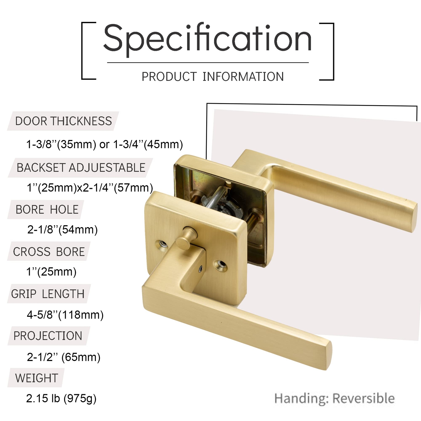 Privacy Door Lever Gold Stain Brass Square Shape Door Handles Lever With Lock Ke-image