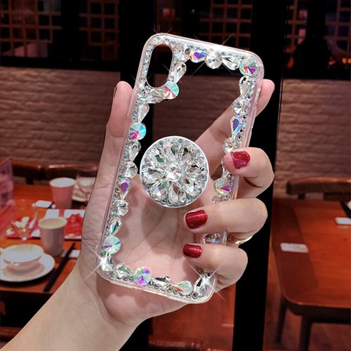 for Cricket AT&T Alcatel Case Glitter Bling Diamonds Clear Phone Case w/ Holder - Picture 17 of 22