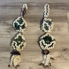 Vintage Japanese Fishing Float Glass Balls Shell Netting Nautical Coastal Decor