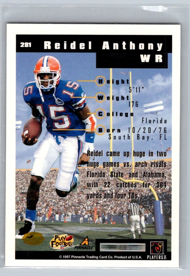 1997 Score Hobby Reserve Football #281 Reidel Anthony RC - VG - Tampa Buccaneers - Image 2 of 2