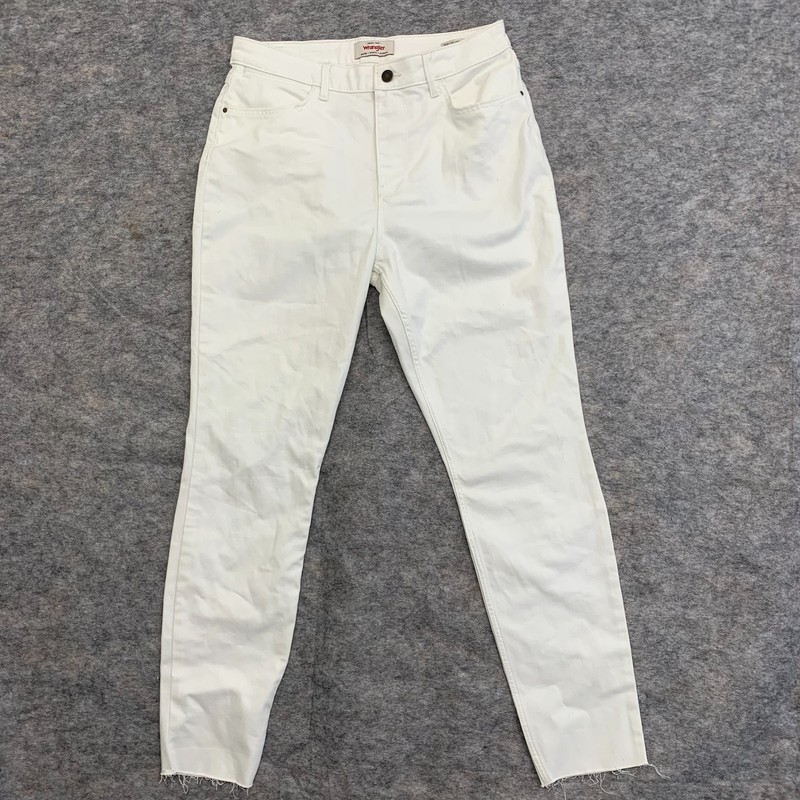 Wrangler Womens 12 High Rise Unforgettable White Skinny Jeans Raw Hem Ankle
