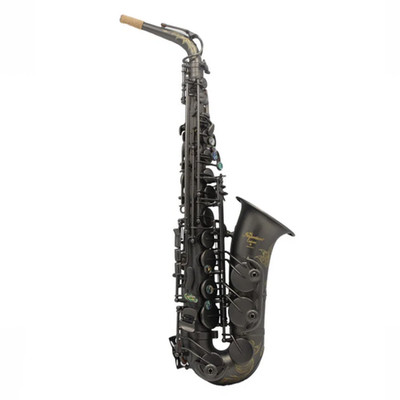 Eastern Music Eb Alto Sax Matte Black Nickel Plated Flower Engraved Fabric Case