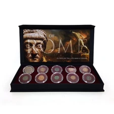 Set of 10 Boxed Bronze Coins Featuring Fall of Rome Theme Collection