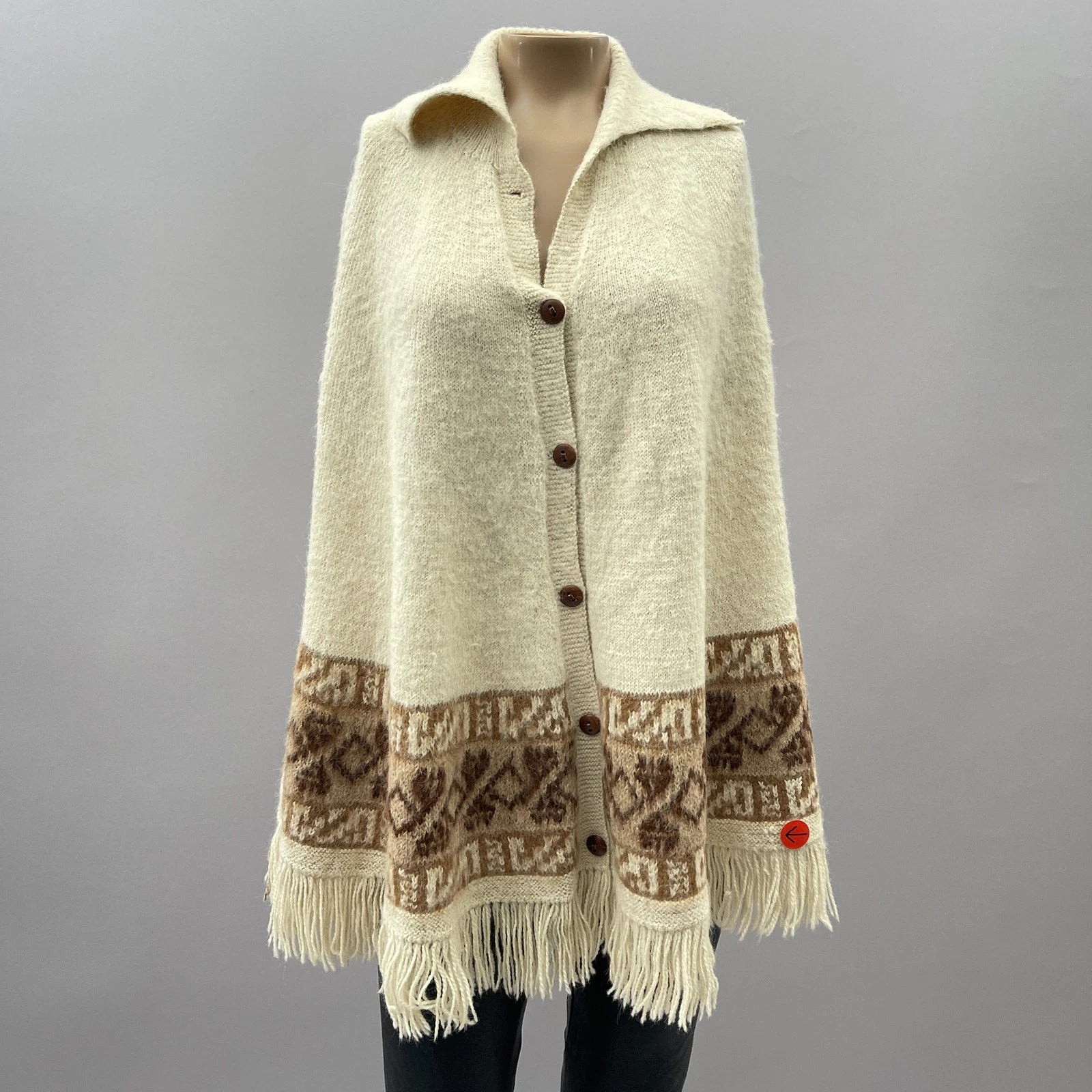 Fotrama Poncho Sweater Women OS XL 100% Alpaca Wool Knit Bolivia Fringe READ
