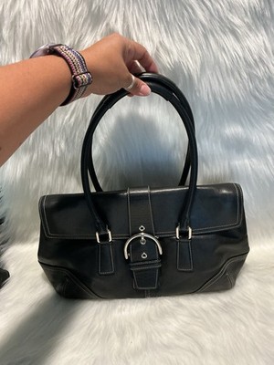 Coach Hampton Soho Flap Handbag Purse 9550 Black Leather Belt Buckle Y2k Vintage