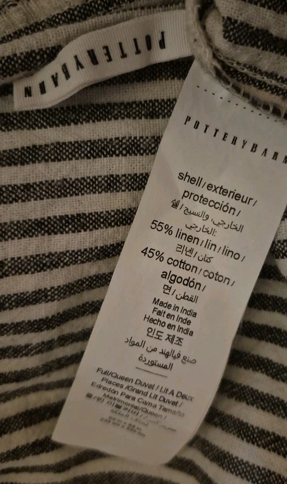 Pottery Barn Wheaton Stripe FULLl/QUEEN Duvet Cover Black/White Linen Cott EUC - Image 3 of 4