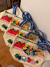 Whole Foods Market Fishwife Canvas Reusable Tote Bag Beige/Blue