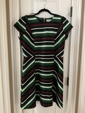 NWT MICHAEL KORS  Striped Dress Short Sleeve~Palmetto Green ~ Size 16