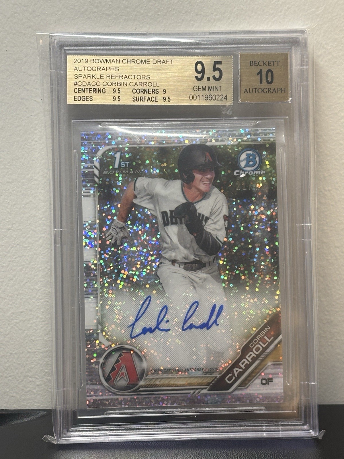 2019 BOWMAN DRAFT CHROME CORBIN CARROLL 1st PROSPECT SPARKLE AUTO /71 BGS 9.5