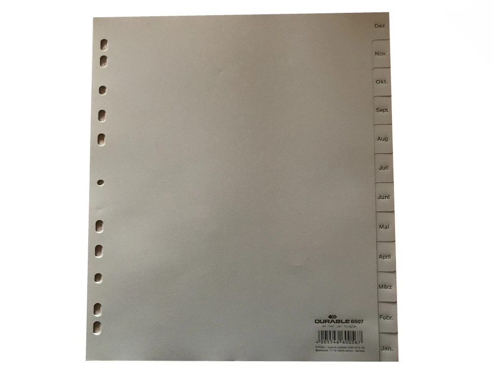 5 Ordnerregister DURABLE Register DIN A4 Vollformat Dez.-Jan. grau 12-teilig