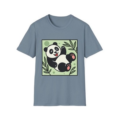 Unisex Softstyle T-Shirt Joyful Panda Rolling Back Cute Tongue Out Graphic Tee