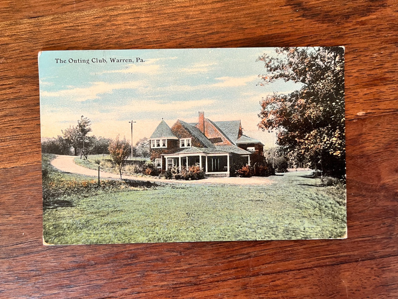 Outing Club Warren County PA Colored Printed Postcard F.M. Kirby & Co Posted