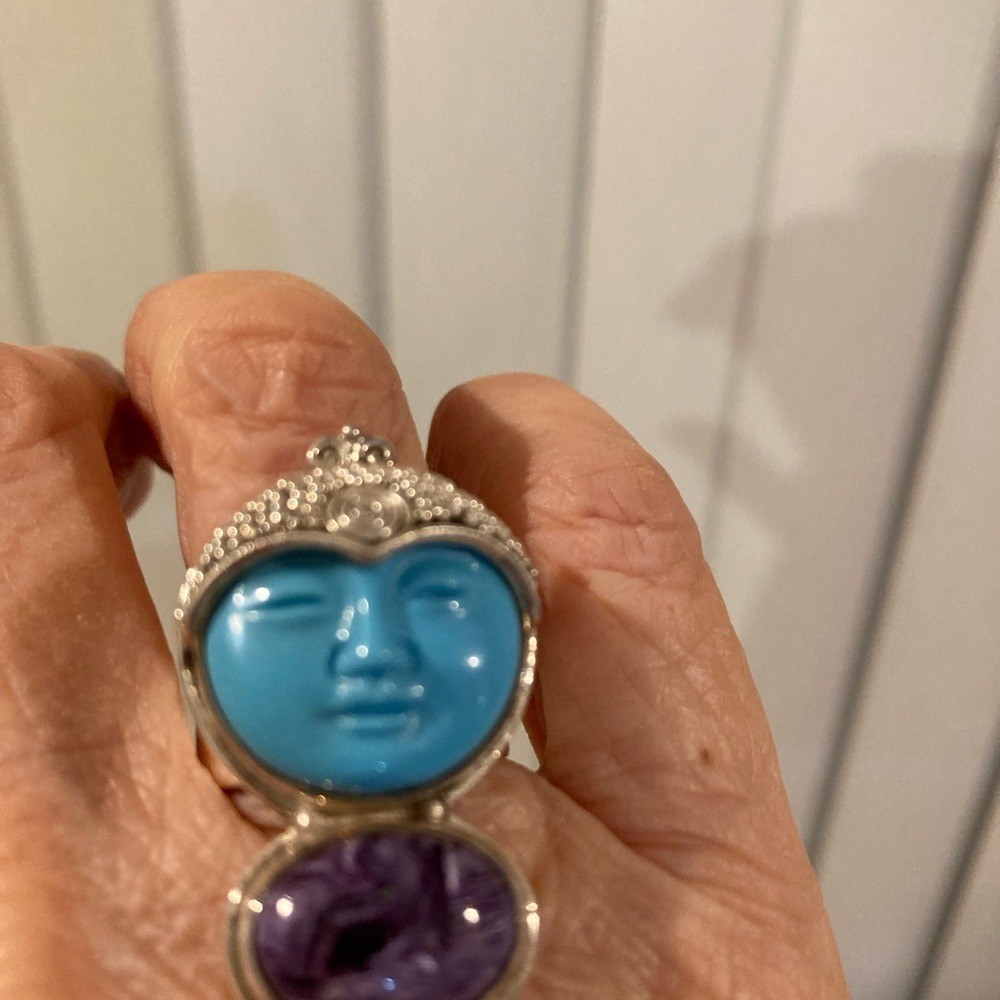 Silver/turquoise/amethyst ring - image 7