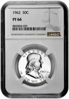 1962 50C Proof Silver Franklin Half Dollar NGC Graded PF 66 White Coin