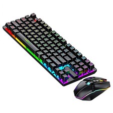Rechargeable Wireless Gaming Keyboard  Mouse Combo 87 Keys Rainbow RGB Backlit