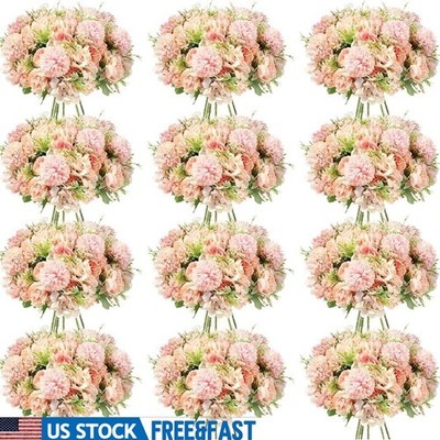 12 Bundles Faux Peony Flowers Silk Hydrangea Realistic Home Wedding Party Decor
