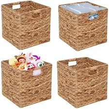 JGJCYO9 Storage Baskets 11x11inch Cube Baskets 4 pcs Foldable Handwoven Water Hy
