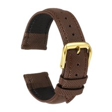 Leather Watch Bands 20mm Classical Grain Replacement Thin Strap Brown Gold