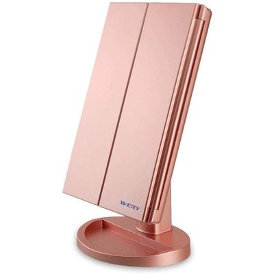 2X 3X Magnifying Makeup Mirror 21 LED Lights Tri-Fold Dual Power Supply New
