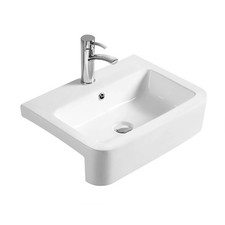 Semi-Recessed Bathroom Basin, Contemporary Style, Soft Square, White, 570 mm
