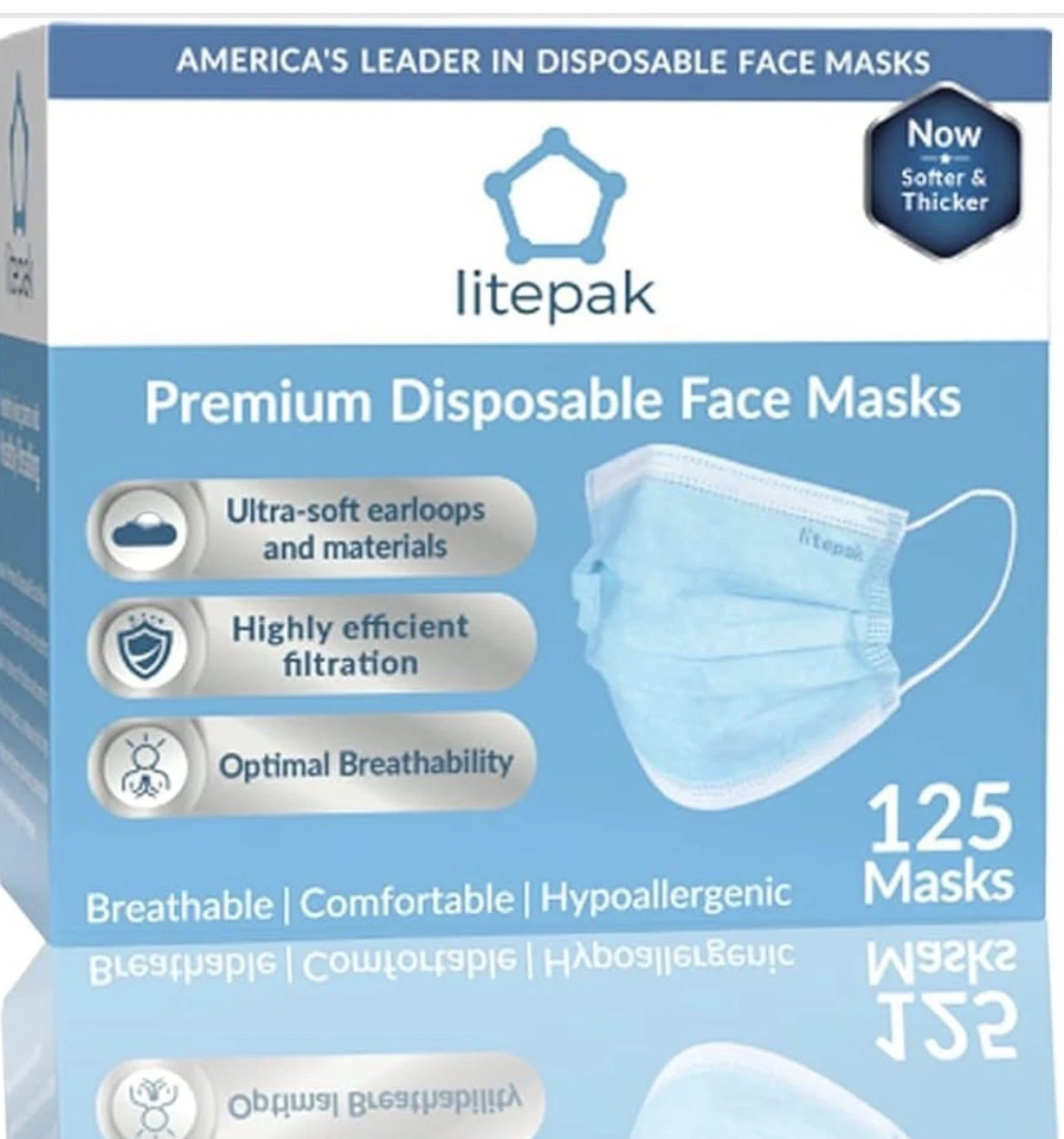 125-Pack Disposable Face Mask Premium Comfort Earloops with Dispenser Box