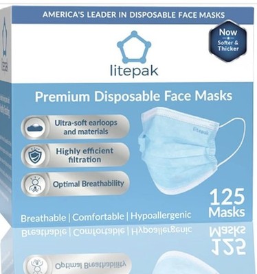 125-Pack Disposable Face Mask Premium Comfort Earloops with Dispenser Box