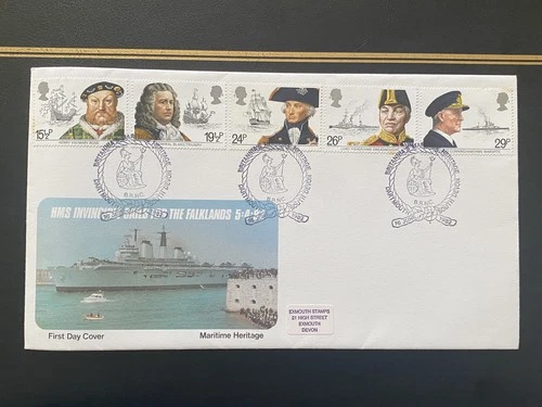 05/04/1982 Maritime Heritage FDC: HMS Invincible Sails for Falklands, Dartmouth