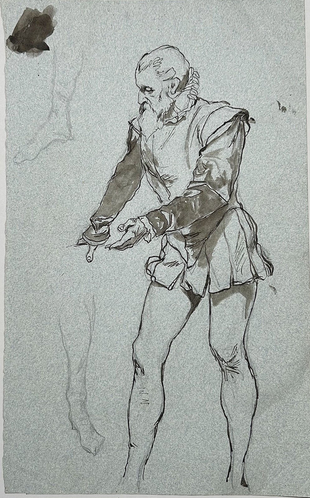 Hermann Schneider - Hombre Barbudo En Ropa Medieval Dibujo 1880