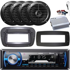 Pyle 1-DIN Marine Receiver W/Kit  Adapter Plate, 4x 6.5'' Speakers, Amp W/Kit