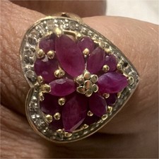 14k Yellow Gold Heart Cluster Ring Ruby & Dia...