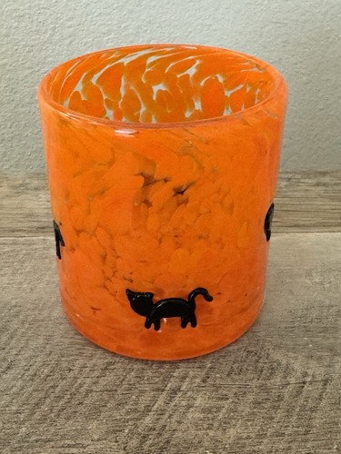Anthropologie Icon Mystic Black Cat Orange Halloween Juice Glass Votive Holder - Picture 6 of 9