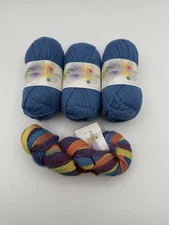 3 Balls Classic Alpaca Yarn Color 1636 Blue & 1 Hank Paca Cinta Potluck Rainbow