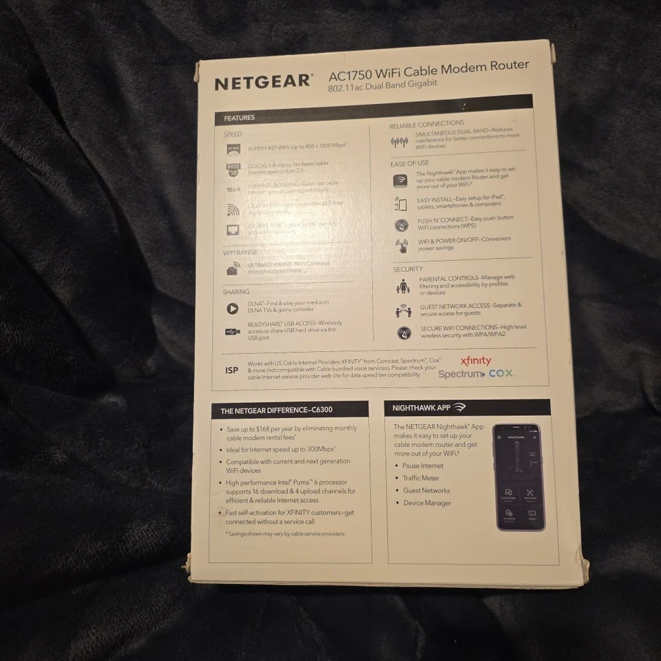 NETGEAR AC1750 WiFi Cable Modem Router Built-In DOCSIS 3.0-Model C6300 - Image 2 of 4