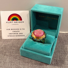 BNIB & GENUINE Kurt Geiger Gold Tone Circle Cocktail Ring W/ Box, UK Ring Size O