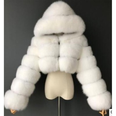 Women's Short Hooded Fur Coat Fur Long Sleeve Fur Winter Warm Fur Jacket