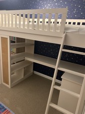 Feather & Black Noah High Sleeper Bed, Desk, Shelves, Cupboard & Pin Board