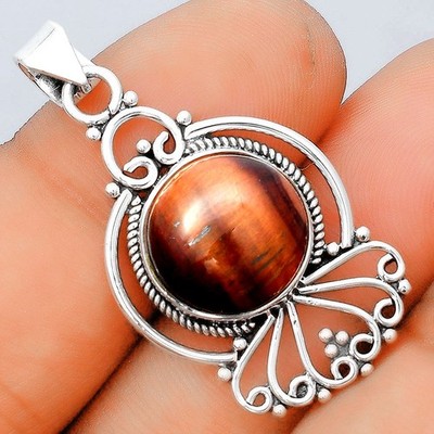 Natural Red Tiger Eye 925 Sterling Silver Pendant Jewelry P-1544