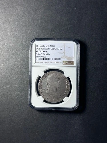 Spain Ferdinand VII silver 8 reales 1815 NGC VF obverse cleaned Madrid mint