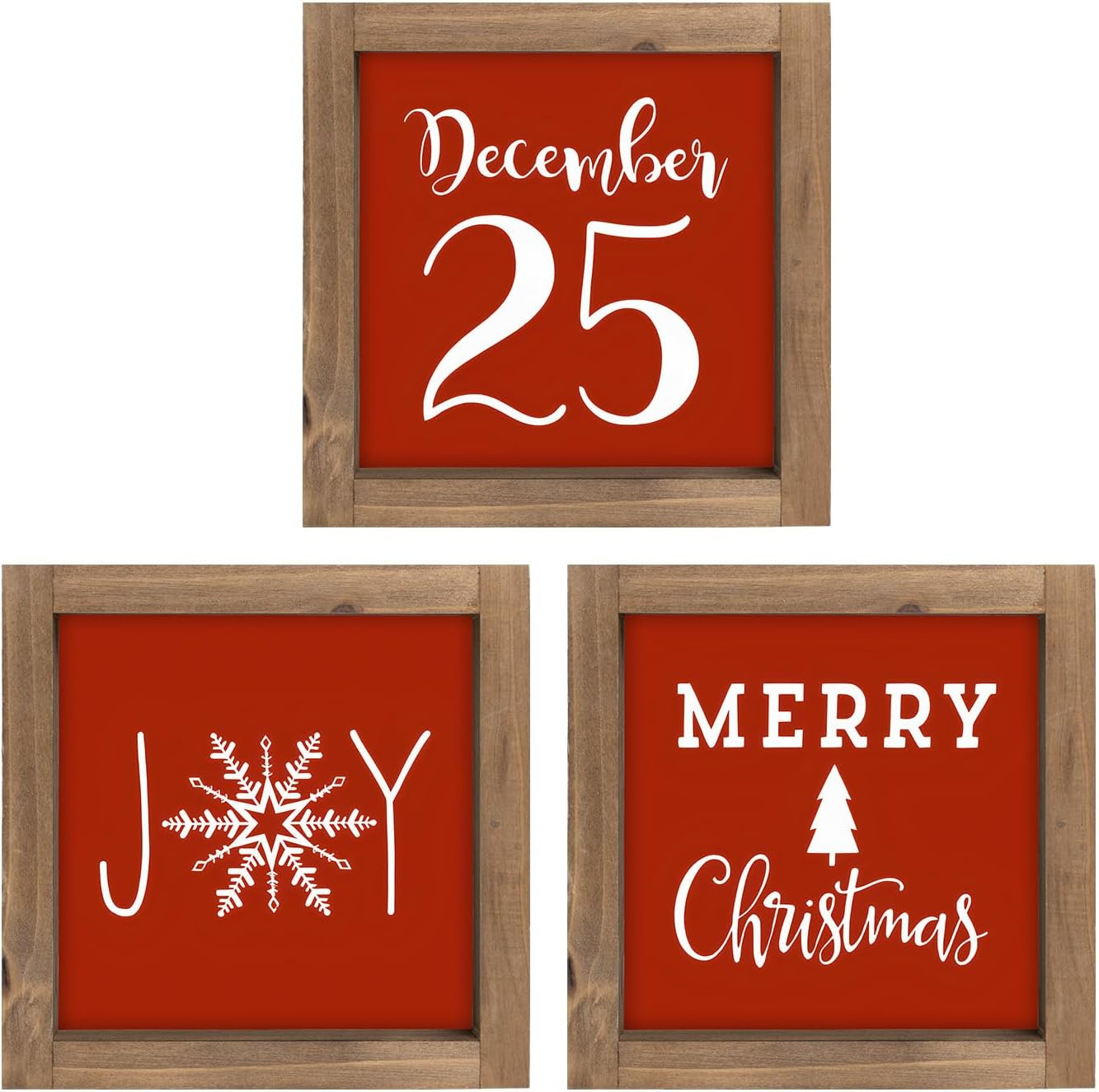 как выглядит Merry Christmas Snowflakes Joy Wooden Sign Indoor Tabletop Xmas Gift 3 Pcs фото