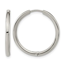 Titanium Polished 2.1mm Hinged Hoop Earrings Gift for Women 2.23gm L-25 mm